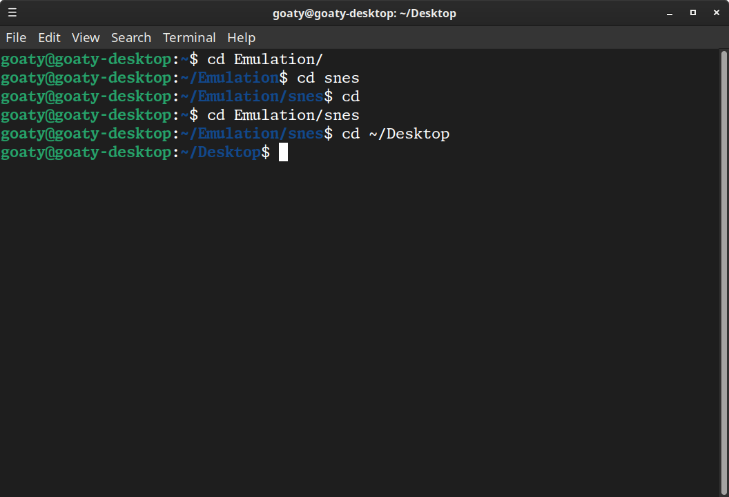 Terminal showing me changing directories with the 'cd' command.