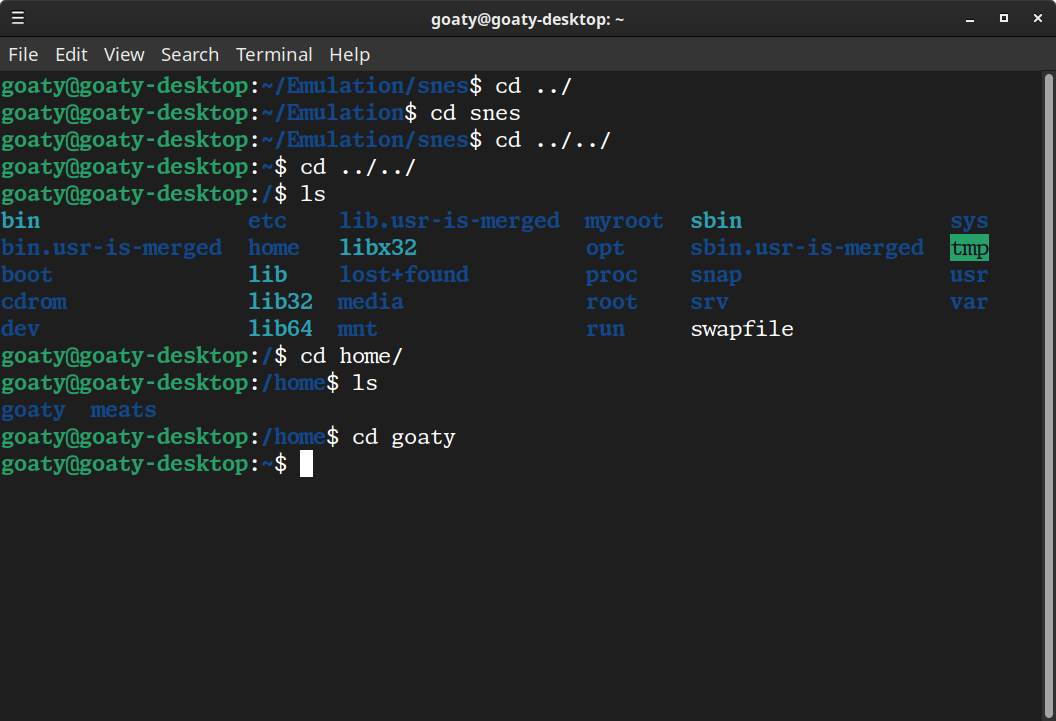Terminal showing how to move up one directory