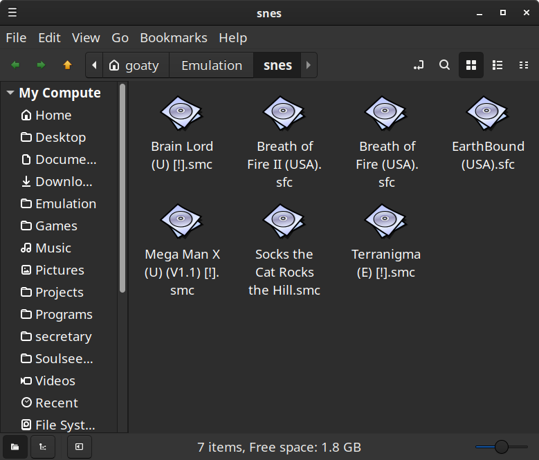 File manager showing my snes roms