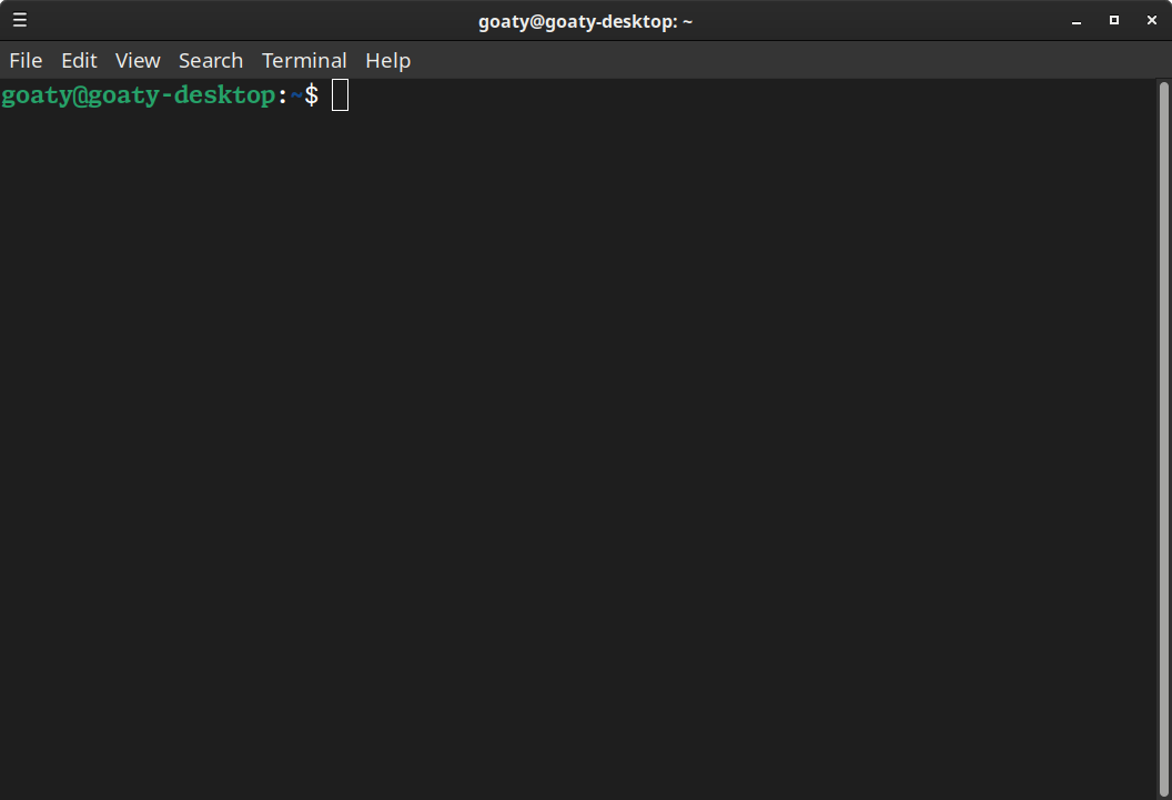 A blank terminal, showing the bash command prompt.